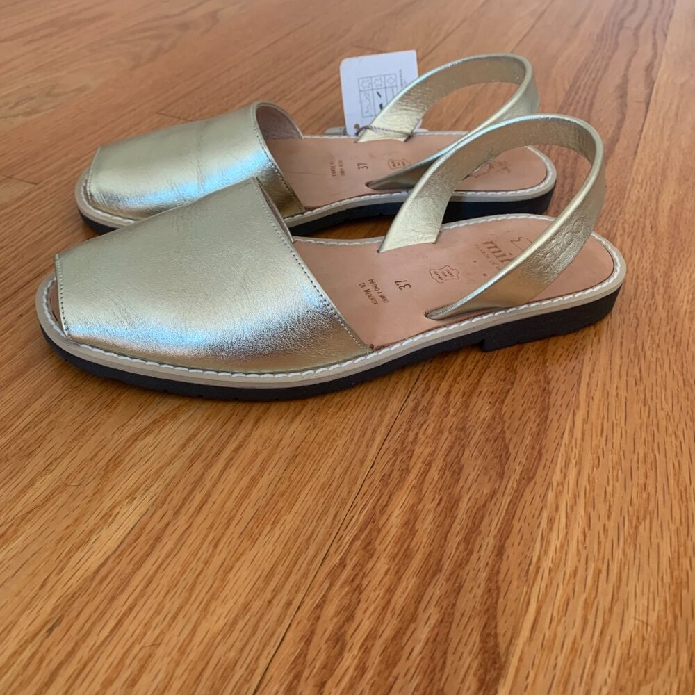 Mibo Avarcas Women's Metallic Gold Leather Slingback Sandals - Picture 4 of 9